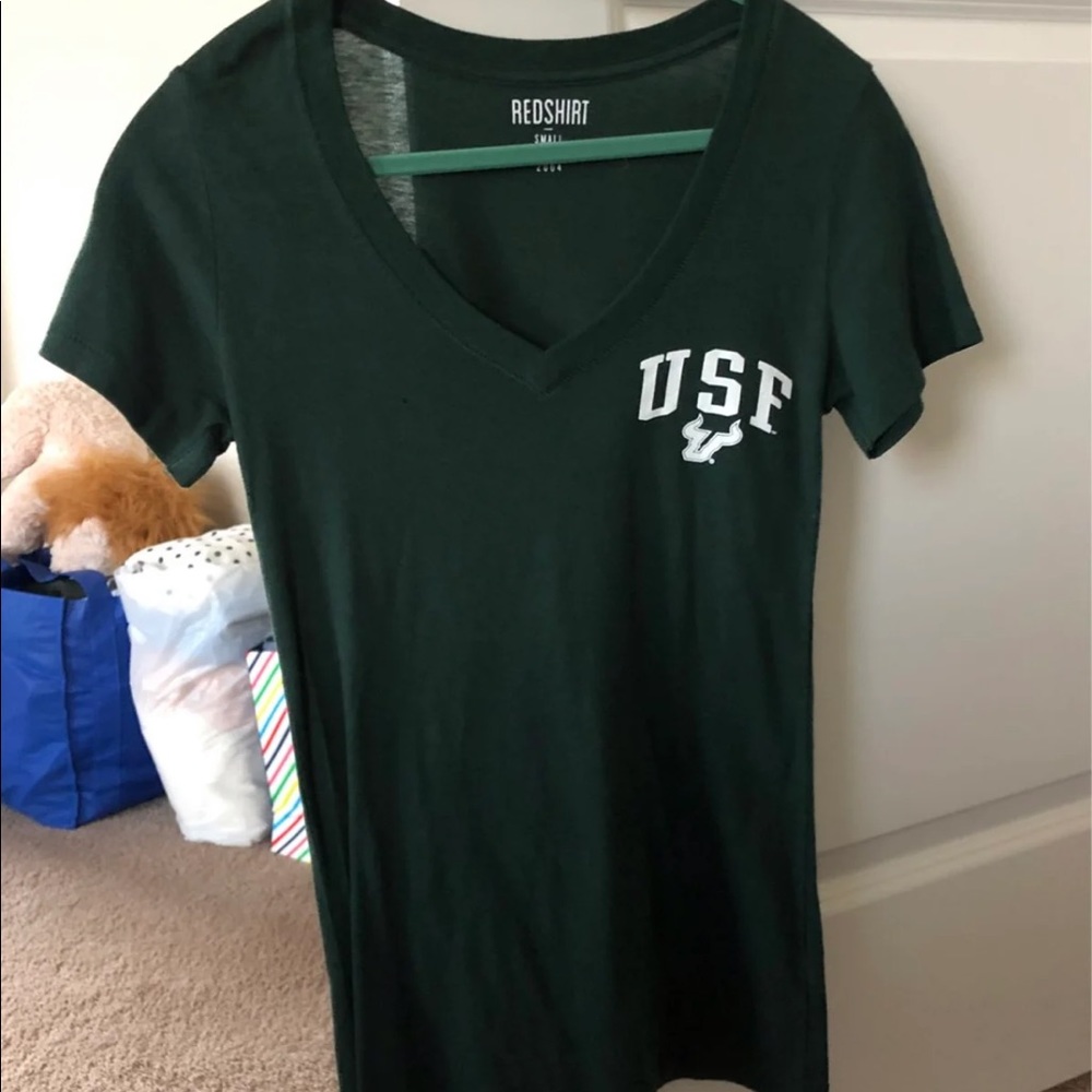 Women’s Emerald Green USF V-Neck T-Shirt